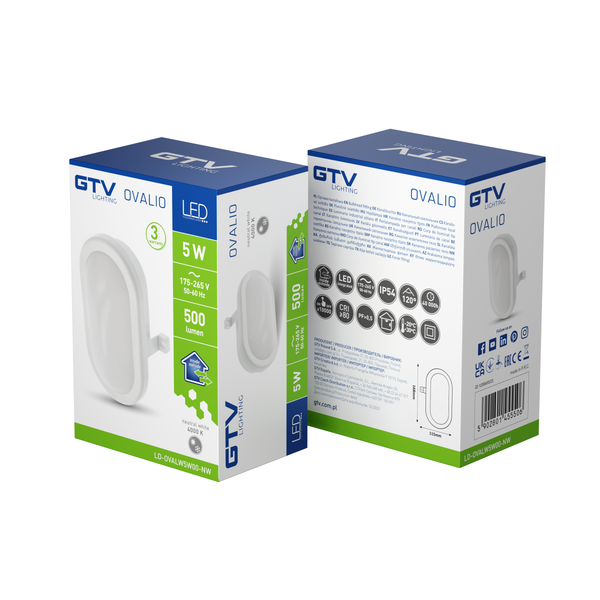 LED luminaire OVALIO, 5 W, 500 lm, IP65, AC175-265V, PF>0.5, RA>80, IP54, white image 2