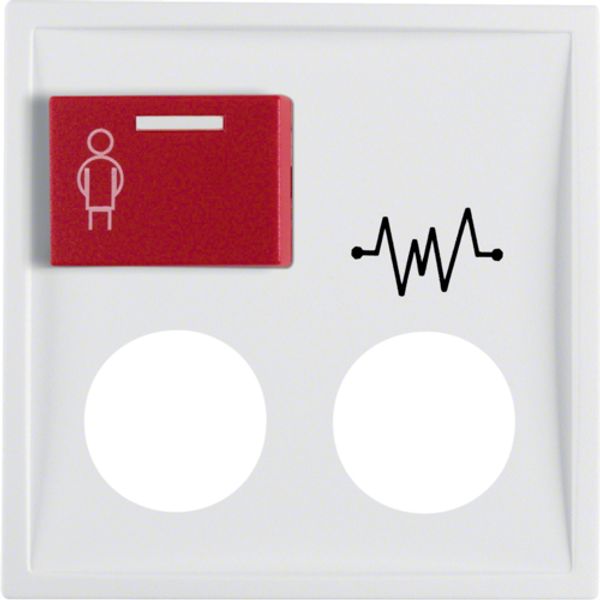 Central part with red call button on top and place for 2 auxiliary plug-in connectors, Berker S.1/B.x, white, gloss image 1