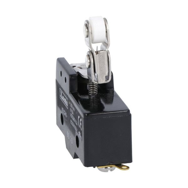 Plastic micro switch, K series, top roller push plunger. One-way roller lever. Contacts 1NO/NC. Solder terminals image 1