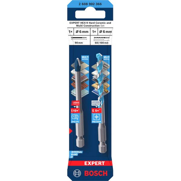 EXPERT HEX-9 Hard Ceramic + HEX-9 Multi Construction Drill Bit, 6 mm image 1