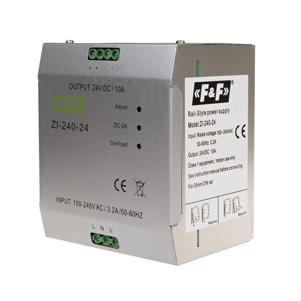 industrial switching power supply, input voltage 90Ã·264V AC/120Ã·370V DC, P=240W, output voltage 24V DC image 1