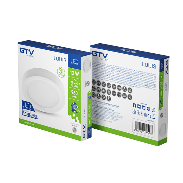 LED luminaire LOUIS, 12 W, 960 lm, 4000K, AC176-264V, IP54, 120°, surface-mounted, round (SAMSUNG LED) image 3