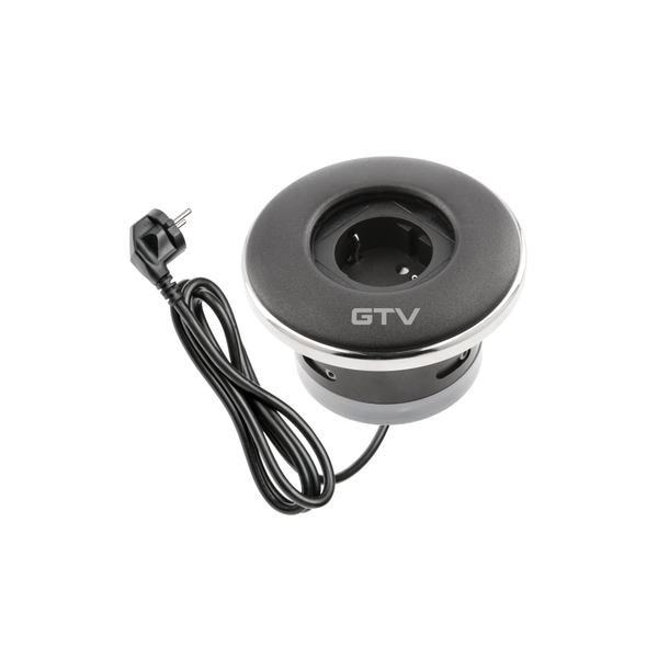 Furniture socket SHUTTER, 1xSHUKO, cable 1.5 m, black image 1