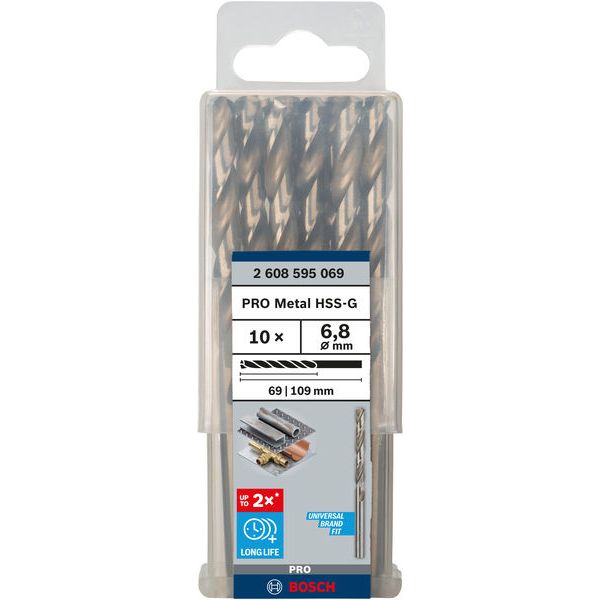 Metal drill bits HSS-G, DIN 338 6,8 x 69 x 109 mm 10 pcs. image 1