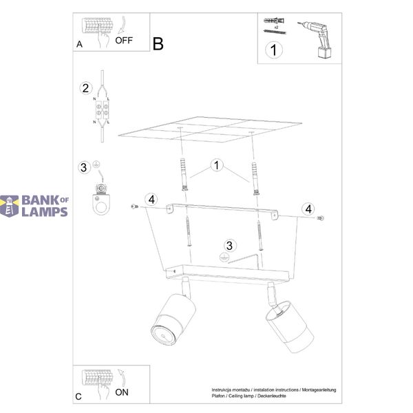 CEILING LAMP NERO 2 BLACK/GOLD GU10 2X40W IP20 image 4