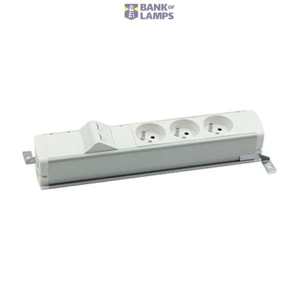 Standard power strip set: 3x250V type E + 2xRJ45 plate with Keystone mounting, screw, aluminum white image 1
