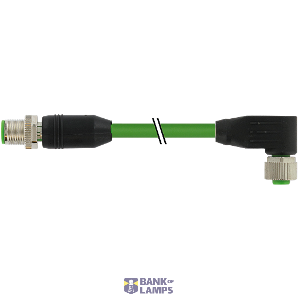 M12 male 0° / M12 female 90° D-cod. shielded PUR 1x4xAWG22 gn 10.2m image 2