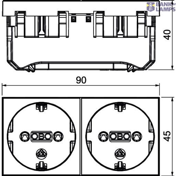 Socket 0°, double protective contact 90x45x42 Polycarbonate Eco Matt P image 2