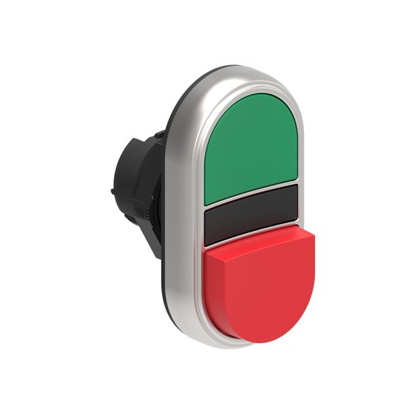 Double-touch actuator, spring return Ø22mm Platinum series chromed plastic, 1 extended and 1 flush pushbuttons. Both spring return, Green - Red image 1
