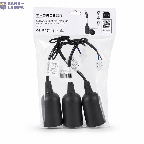 Screw Lamp Holder E27 Black (3-Pack Blister) image 2