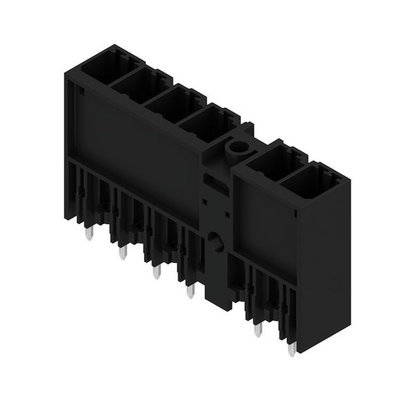 PCB plug-in connector, male header, closed side, Middle flange, THT solder connection, 7.62 mm, Number of poles: 6, 180°, Solder pin length (l): 3.5 mm, tinned, black, Box image 3