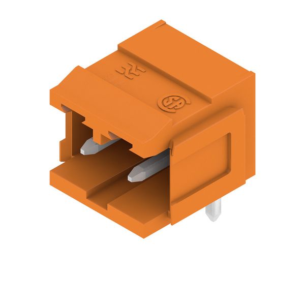 PCB plug-in connector, male header, Dovetails for fixing blocks, THT solder connection, 5.08 mm, Number of poles: 2, 90°, Solder pin length (l): 4.5 mm, tinned, orange, Box image 8