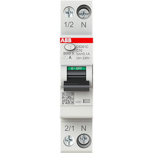 Residual current circuit breaker 1P+N, C Char, 10A, 100ma, 6ka image 1