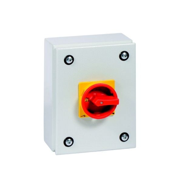 P1-25/SE1/SVB Main switch, P1, 25 A, surface mounting, 3 pole, Emergency switching off function, With red rotary handle and yellow locking ring, Lockable in the 0 ( image 4