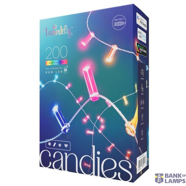 Twinkly Candies – 200 Candle-shaped RGB LEDs, Clear Wire, USB-C image 1