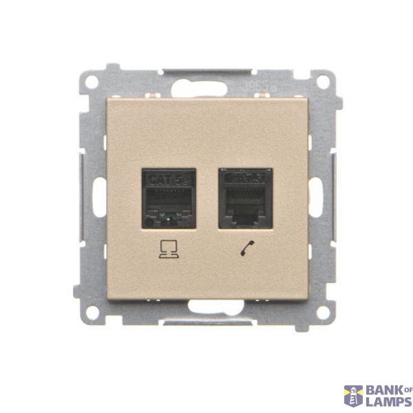 Computer socket RJ45 category 5e + telephone socket RJ12, champagne matt image 1