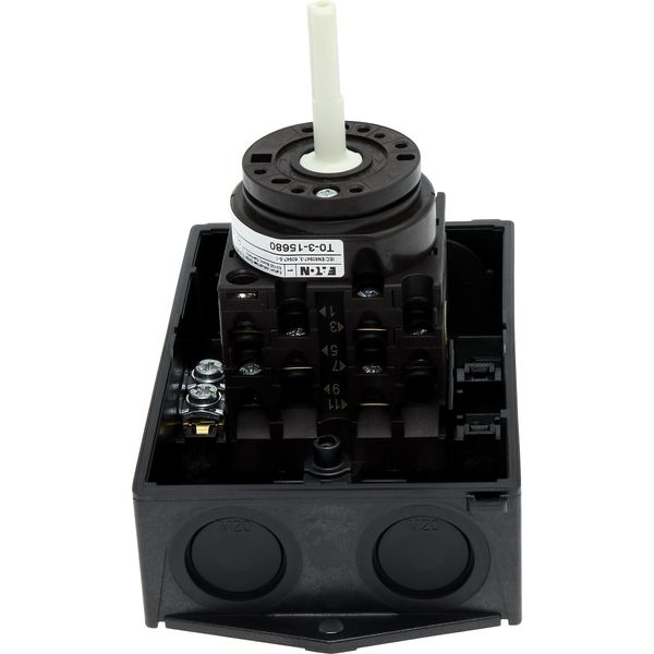 T0-3-15680/I1/SVB-SW Main switch, T0, 20 A, surface mounting, 3 contact unit(s), 3 pole + N, 1 N/O, 1 N/C, STOP function, With black rotary handle and locking ring, Lockab image 38