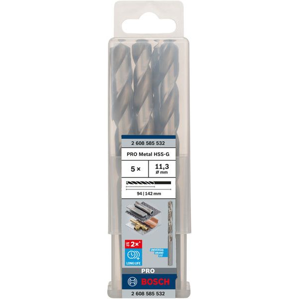 Metal drill bits HSS-G, DIN 338 11,3 x 94 x 142 mm 5 pcs. image 1