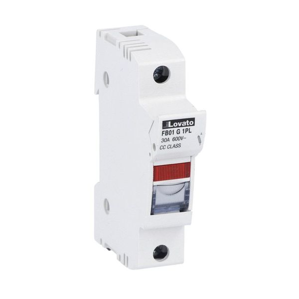 Fuse holder UL certified for class CC fuses for north american market, for 10X38mm fuses. 30A rated current at 690VAC, 1P. With status indicator. 1 module image 1