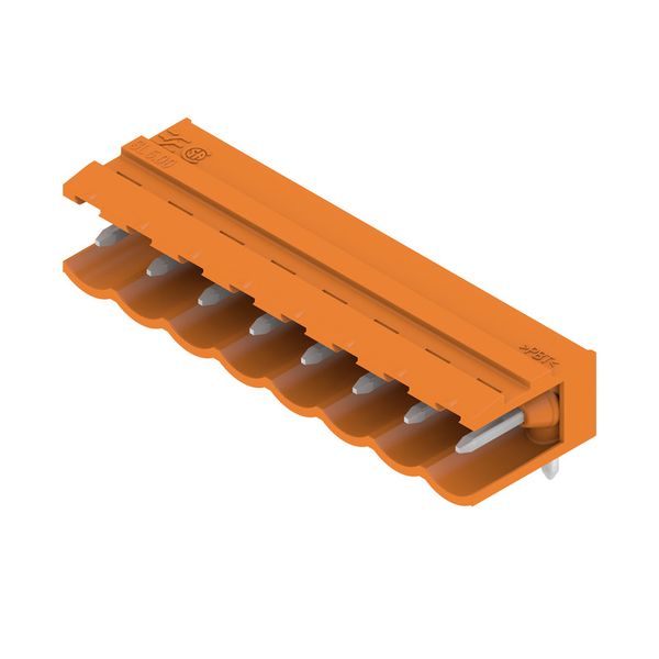PCB plug-in connector, male header, open side, THT solder connection, 5.00 mm, Number of poles: 8, 90°, Solder pin length (l): 3.2 mm, tinned, orange, Box image 3