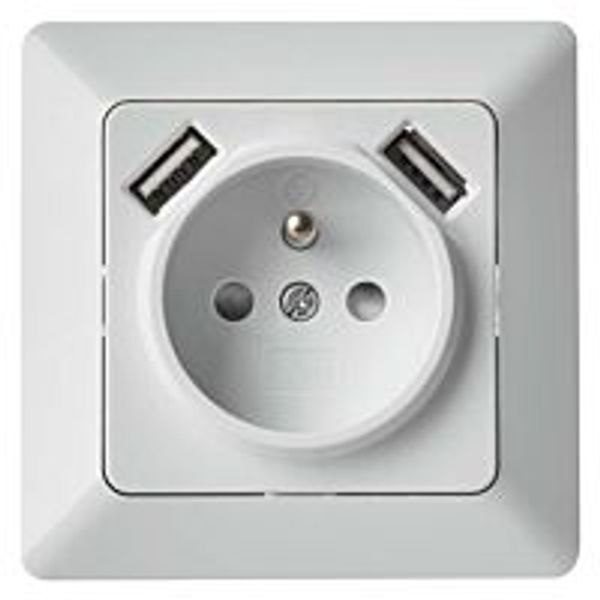 EMOS Built-in socket A6000.0 1xround 250V/16A+2xUSB 5V/2.1A white IP20 image 1