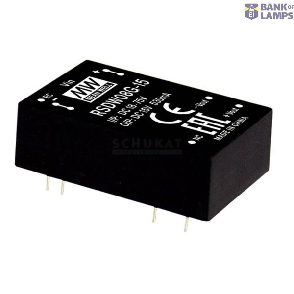 RDDW08G-12 DC/DC Converter 18-75V:+/-12V +/-333mA 8W, MEAN WELL image 1