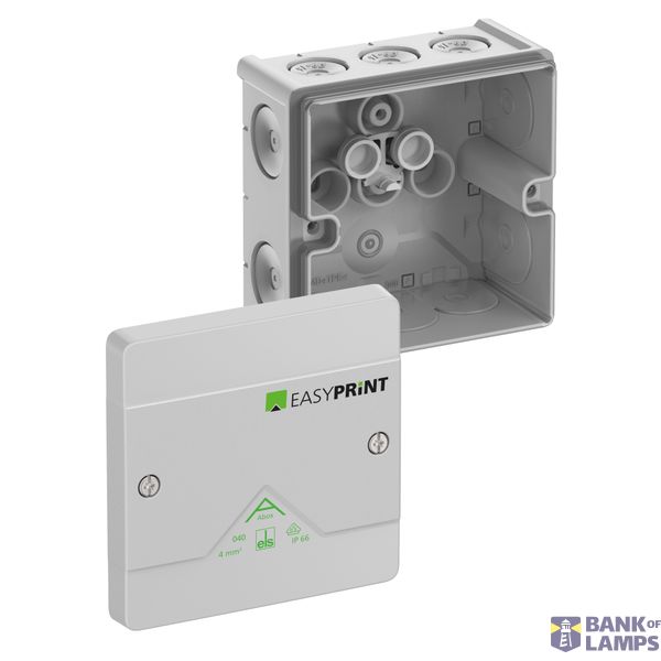Junction box, Type of protection IP66, max. 4², Impact strength IK07, Protection class II, Ui 1000V AC, Ui 1000V DC, DLG, VDE, Halogen free Abox 040-L EasyPrint image 1