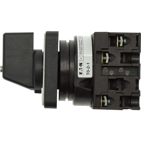 T0-2-1/E On-Off switch, T0, 20 A, flush mounting, 2 contact unit(s), 3 pole, with black thumb grip and front plate image 2