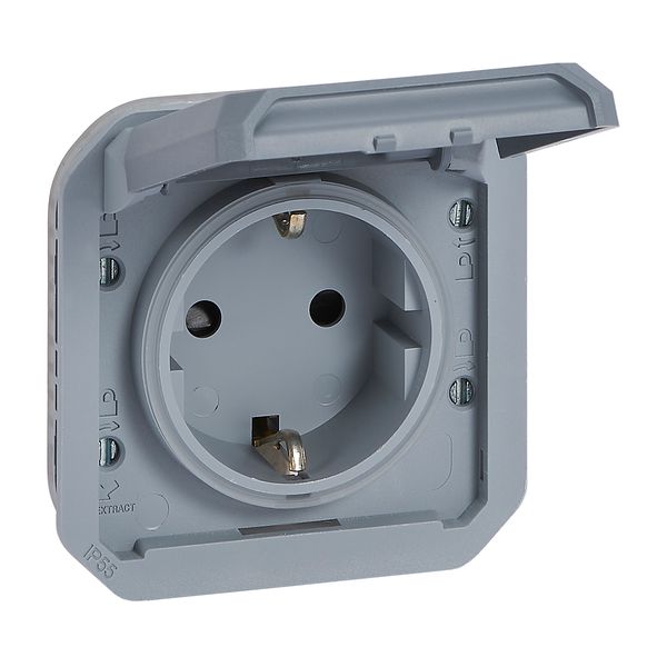 PLEXO GERMAN STANDARD SOCKET OUTLET WITH SCREW TERMINALS - GREY - MECHANISM image 1