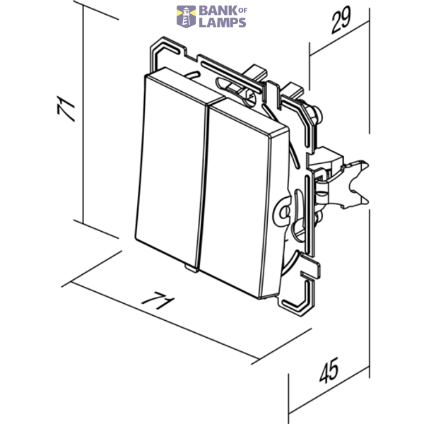 PUSH BUTTON 2GANG-1WAY 10A 250V~ PW XO 4415029 image 3