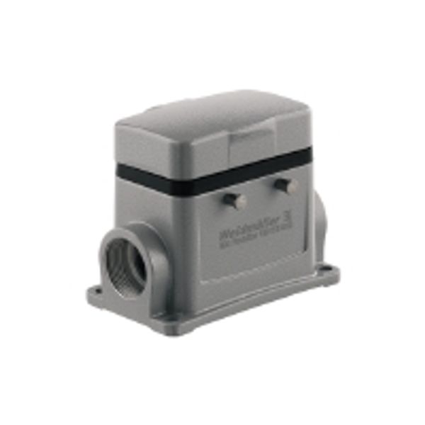 HDC enclosures, Size: 4, Protection degree: IP65, in plugged condition, Base housing, Side-locking clamp on upper side, Standard, with cover, Size of cable entries: M 25 image 1