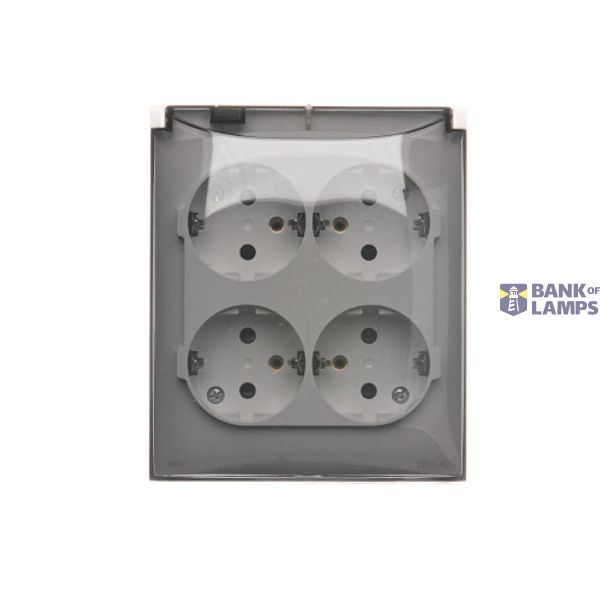 Quadruple socket outlet with SCHUKO earthing and shutters - IP44 version - transparent flap, 16A, Screw, white image 1