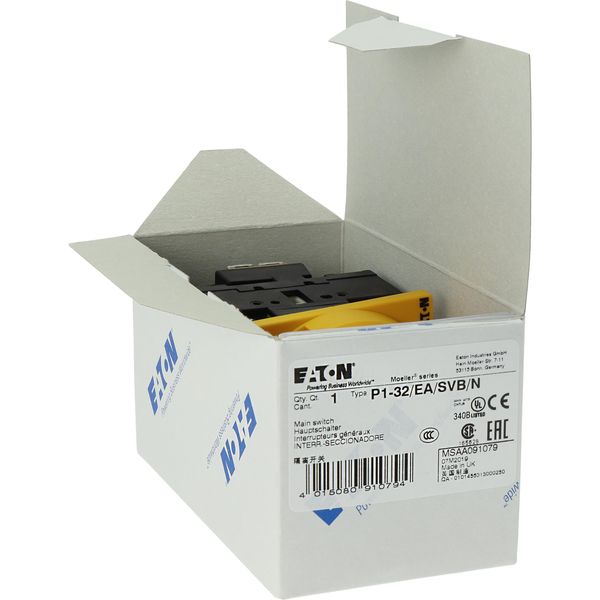 P1-32/EA/SVB/N Main switch, P1, 32 A, flush mounting, 3 pole + N, Emergency switching off function, With red rotary handle and yellow locking ring, Lockable in the 0 image 27
