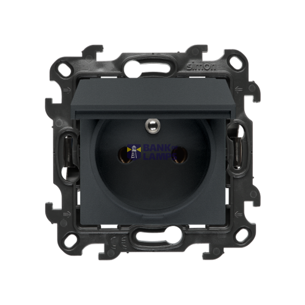 Single socket outlet with earthing for IP44 version without frame seal, without shutters, (module), Simon 24, IP44, 16A, graphite mat, Flap color: Same as a cover image 1