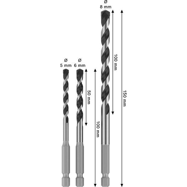 PRO HEX-5 Drill Bit 3pc set 5x100/6x100/8x150mm image 2