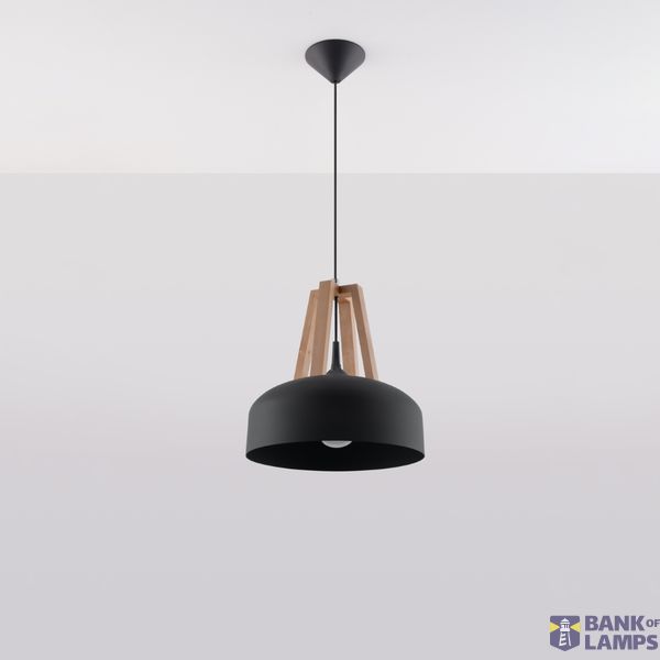 HANGING LAMP CASCO BLACK/NATURAL WOOD E27 1X60W IP20 image 3