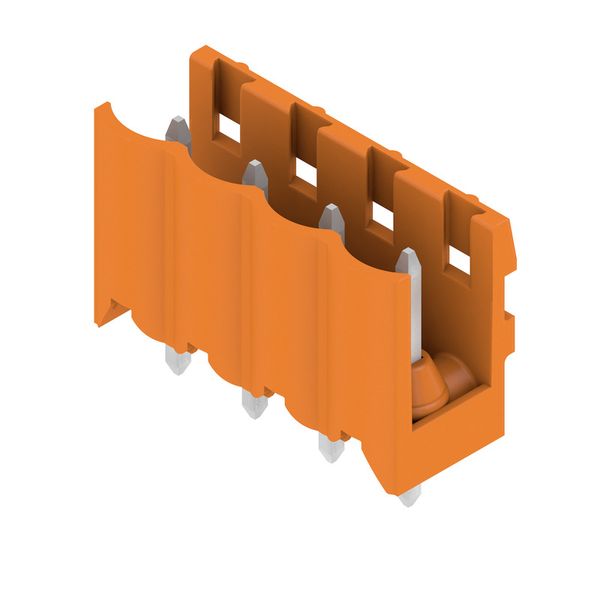 PCB plug-in connector, male header, open side, THT solder connection, 5.00 mm, Number of poles: 4, 180°, Solder pin length (l): 3.2 mm, tinned, orange, Box image 3