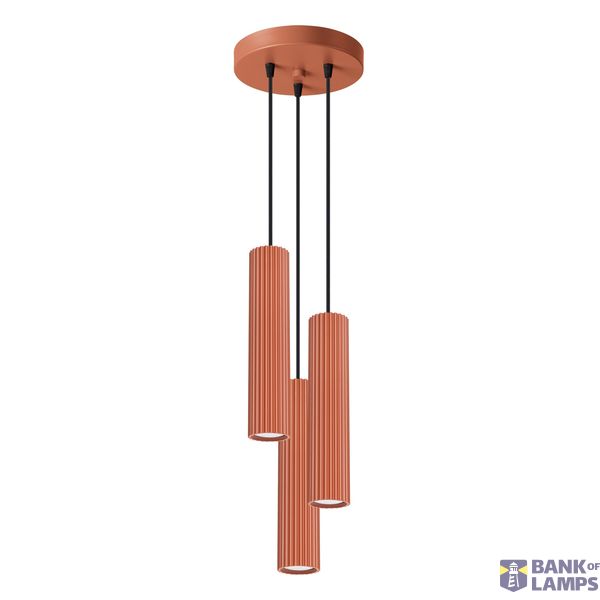 HANGING LAMP CYLINDRICAL RED LAMPSHADES WITH MODERN CARBON GROOVES 3XGU10 image 2