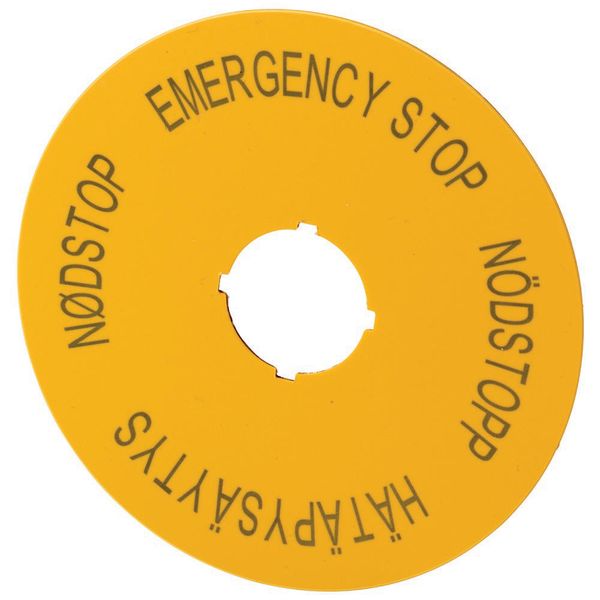 M22-XAK14 Label, emergency stop, D=90mm, yellow, EN, SV, FI, DA image 2