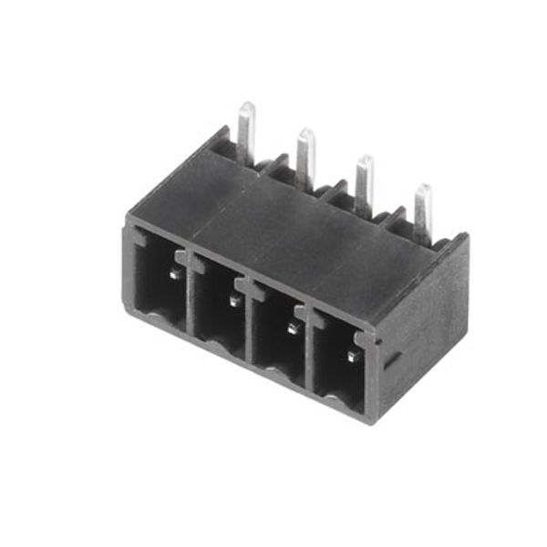 PCB plug-in connector, male header, closed side, THT solder connection, 3.81 mm, Number of poles: 4, 270°, Solder pin length (l): 3.2 mm, tinned, black, Box image 1