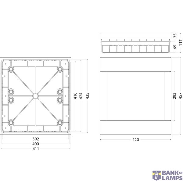 Flush-mounted distribution board SRp-36/2, N+PE (2x18) IP40, transparent door image 2