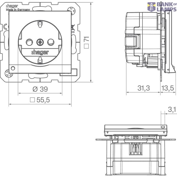 SCHUKO wall socket, orient. LED, screw lift terminals, A.x/C.x, anthracite. image 2
