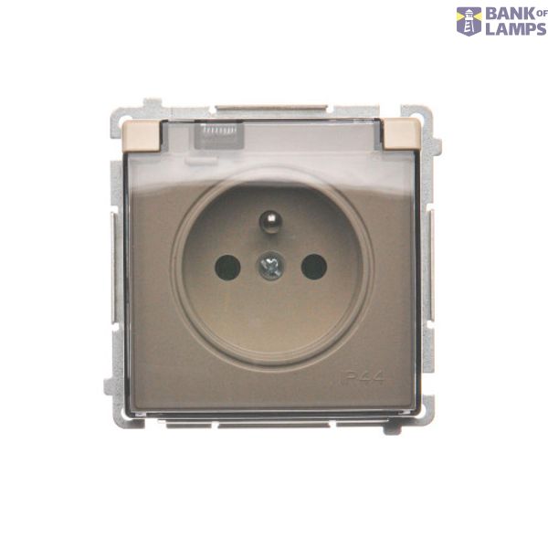 IP44 single socket outlet - transparent flap, beige, 16A image 1