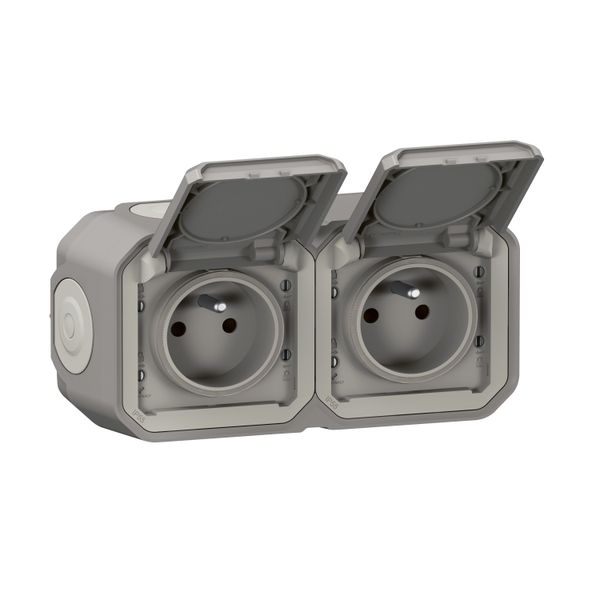 Surface Socket Plexo 2-Gang French Standard Gray image 1