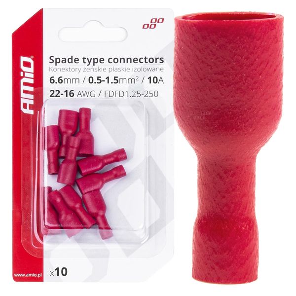 Spade type connectors  6.6mm 0.5-1.5mm2 10A 10 pcs image 1