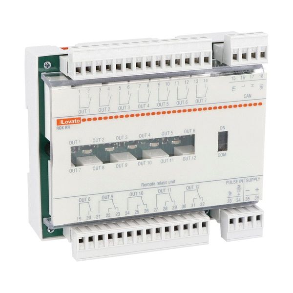 Remote unit for alarms/status, 12/24VDC, 12 relay outputs, pulse input, Canbus communication port image 1