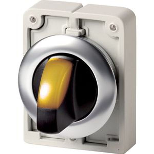 M30I-FWRLK3-Y Illuminated selector switch actuator, RMQ-Titan, with thumb-grip, maintained, 3 positions, yellow, Front ring stainless steel image 2