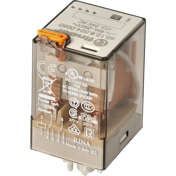 Rel. 2CO 10A/24VAC/Agni/Test button/LED (60.12.8.024.0050) image 3
