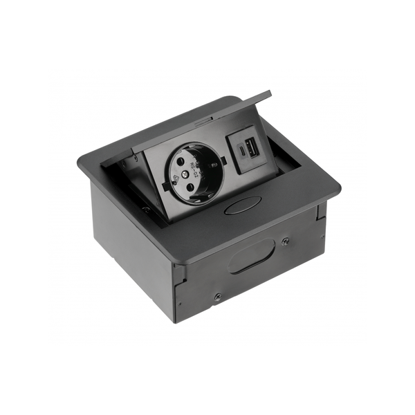 Furniture socket AVARO, 1xSHUKO, USB A+C, cable 1.5 m, black image 1