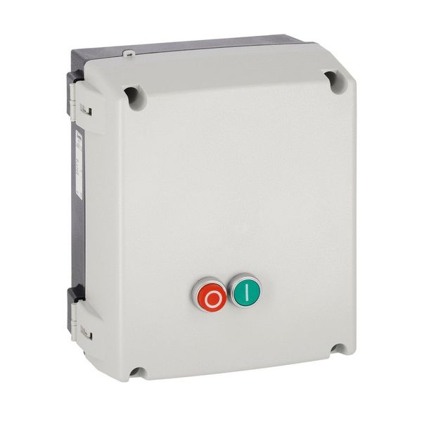 Direct-on-line-starter, 35...50A (18.5...22kW at 400V), IP65, contactor coil voltage 400VAC 50/60Hz, non-metallic enclosure, with thermal overload relay, with START and STOP/RESET buttons image 1